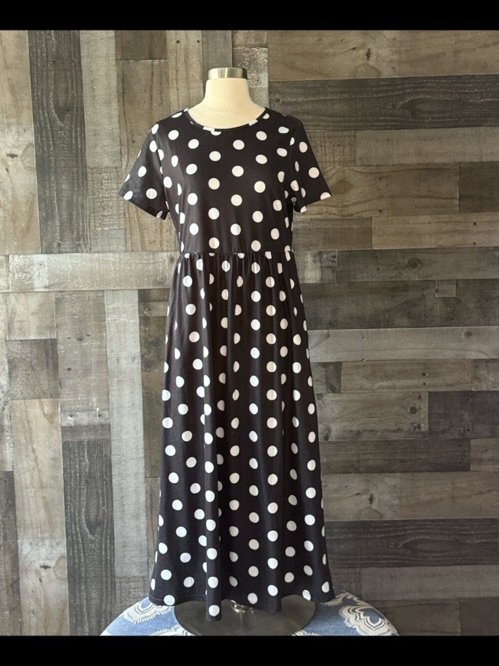 Black white polka dot maxi dress medium preppy retro classic gorpcore vacation